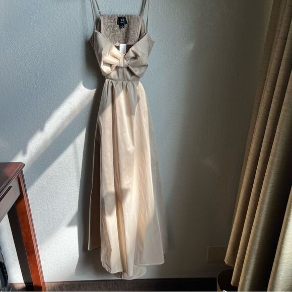 J. Crew Collection bow-front cutout midi dress in stretch taffeta Khaki Tan - Picture 4 of 14